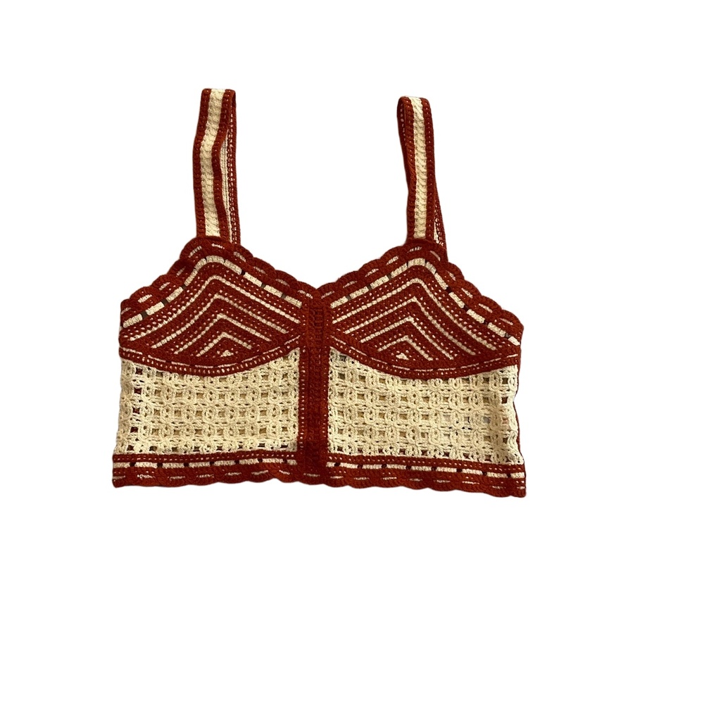 Jason Wu Reddish Brown Cream Crochet Bohemian Crop Tank Top Size 4